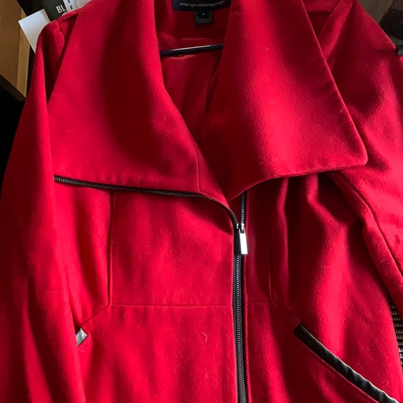 SOLD!! Gorgeous red coat with faux leather detail - Picture 2 of 6
